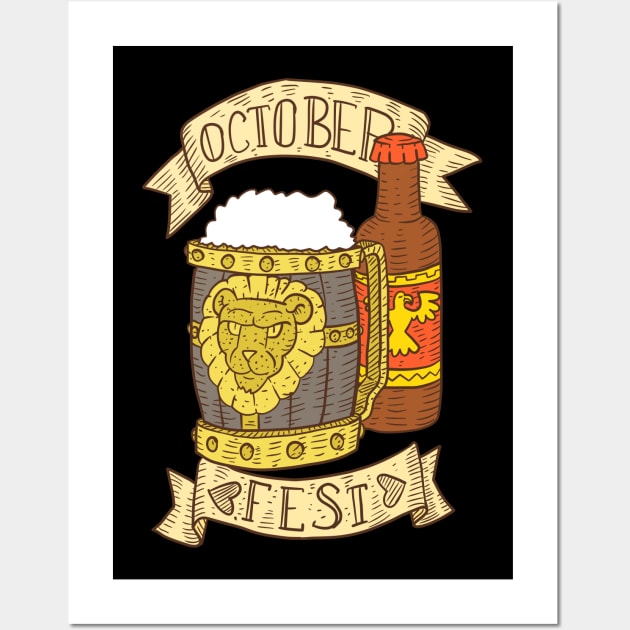 vintage Oktoberfest artwork with beer. Wall Art by JJadx